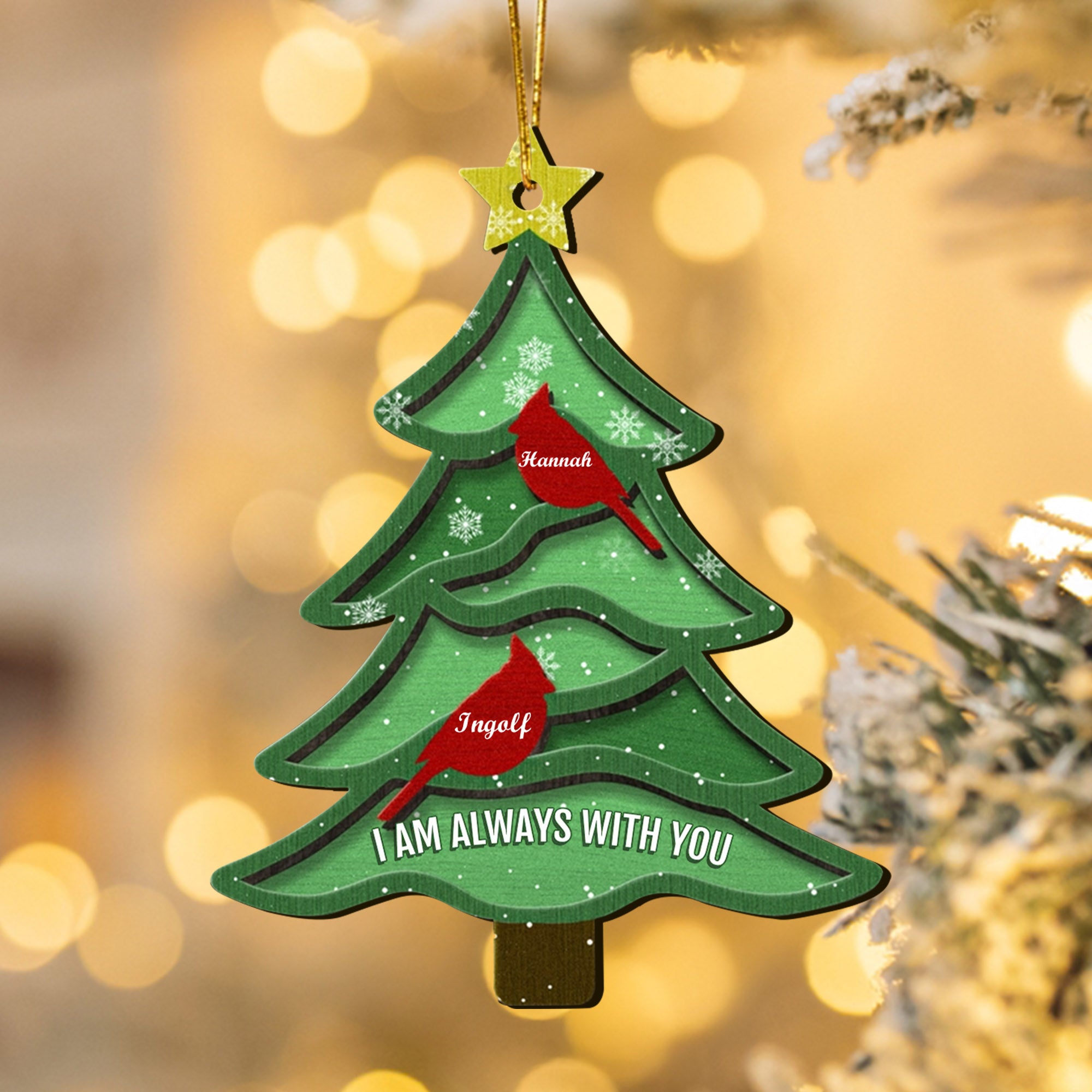 Personalizado I Am Always With You Árbol de Navidad Adorno de pájaro cardenal con nombre Decoración del árbol de Navidad Regalo conmemorativo para la familia Amigos