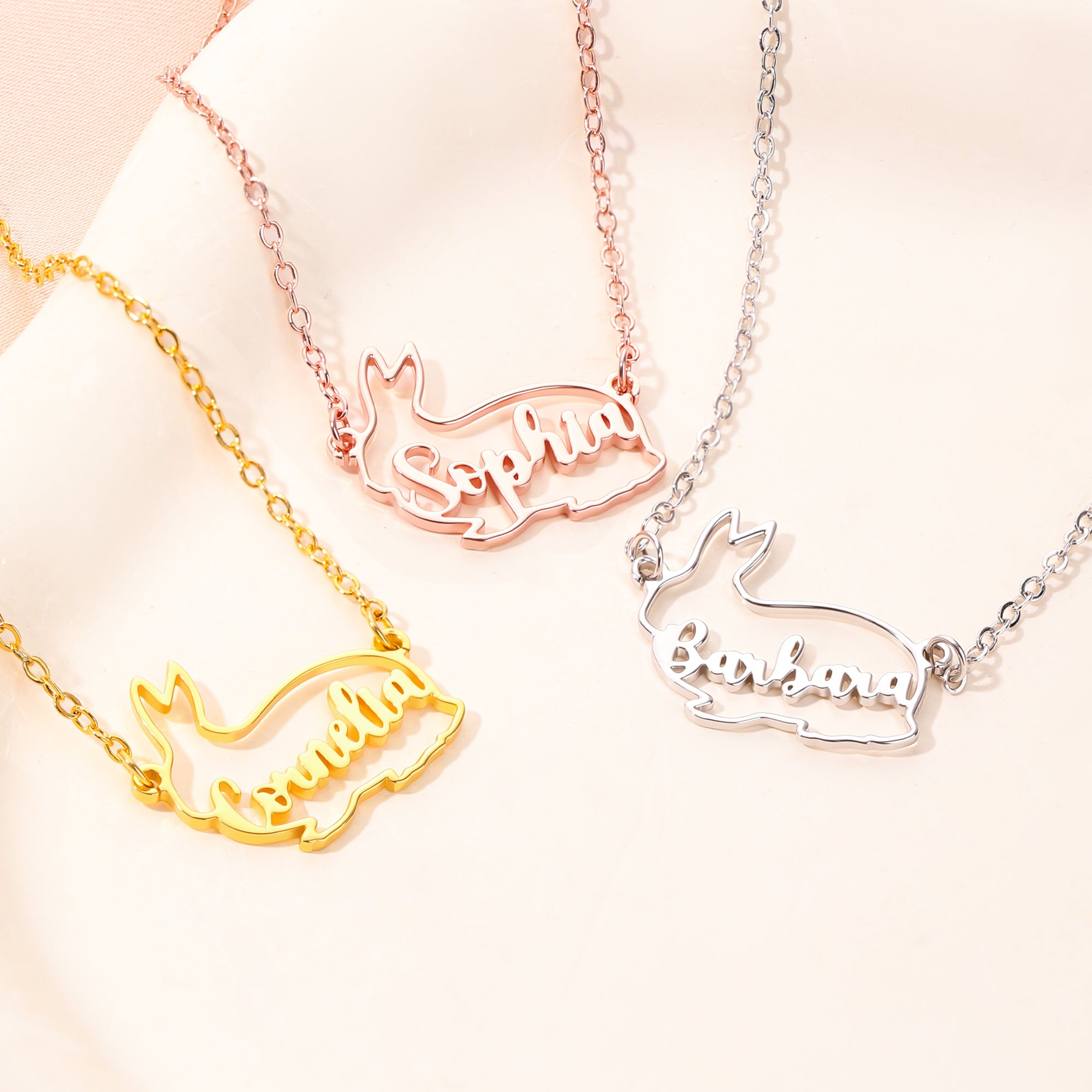 Personalizado lindo collar de conejo con el nombre de joyería de conejo regalo de cumpleaños para las mujeres niñas amantes de los animales