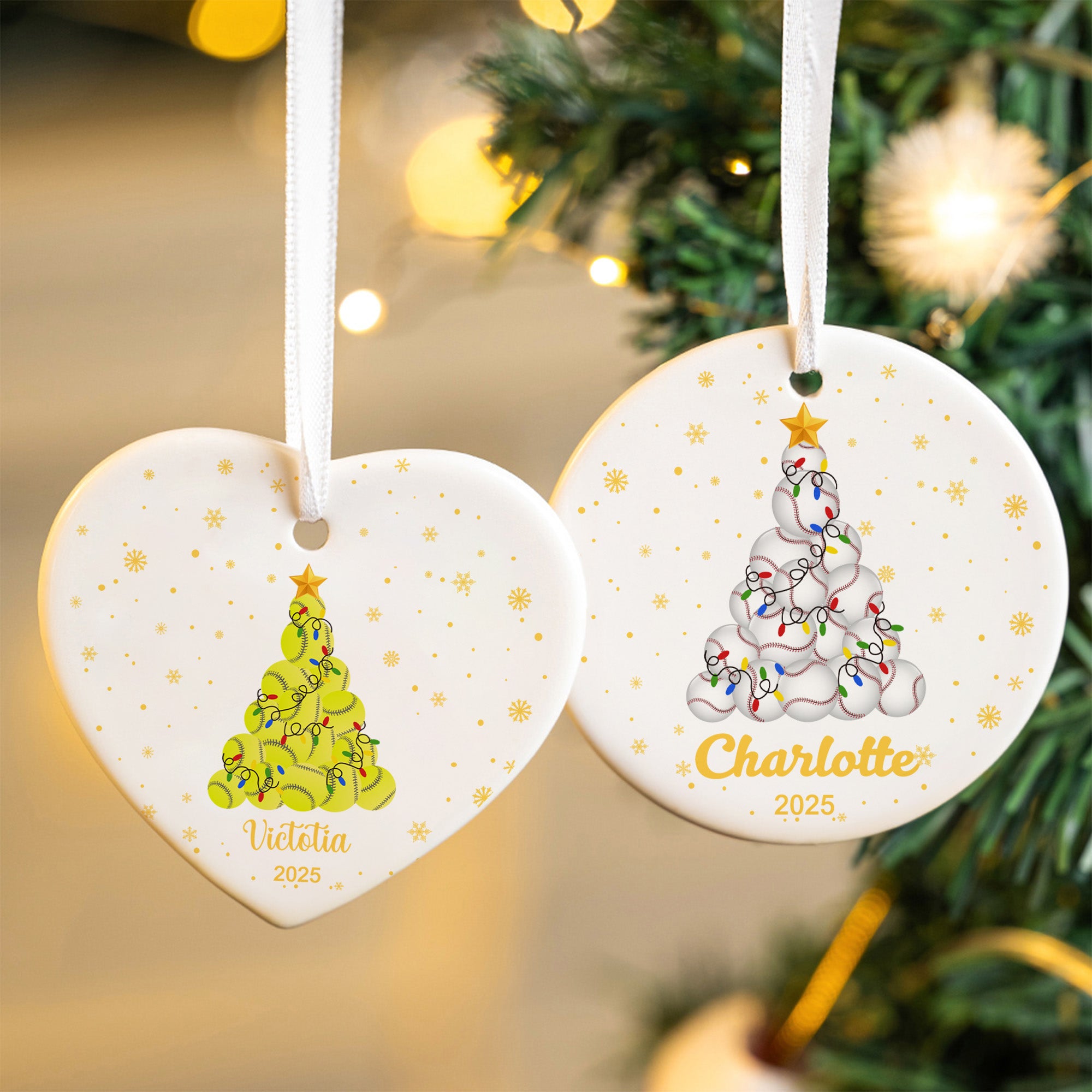 Bolas personalizadas Árbol de Navidad Adorno de Navidad de cerámica con nombre y año Decoración de Navidad Regalo para la familia Amigos