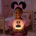 Arco Personalizado Lindo Dibujo Animado Niña Pequeña LED Acrílico Luz de Noche con Nombre y Base de Madera Decoración del Hogar Regalo de Cumpleaños para Niña Negro
