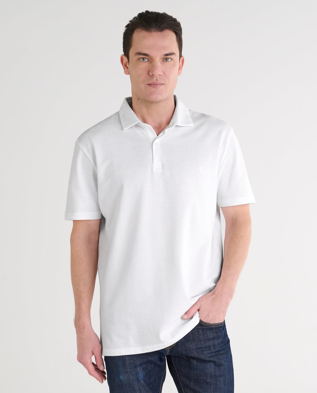 Polo Hombre Manga Corta Algodón Piqué Liso - Blanco 0101_01
