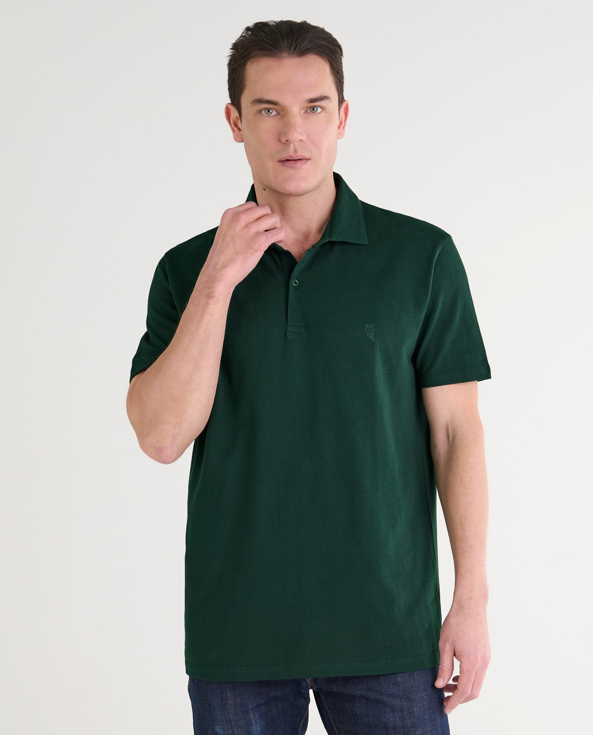 Polo Hombre Manga Corta Algodón Piqué Liso - Verde Botella 0105_46