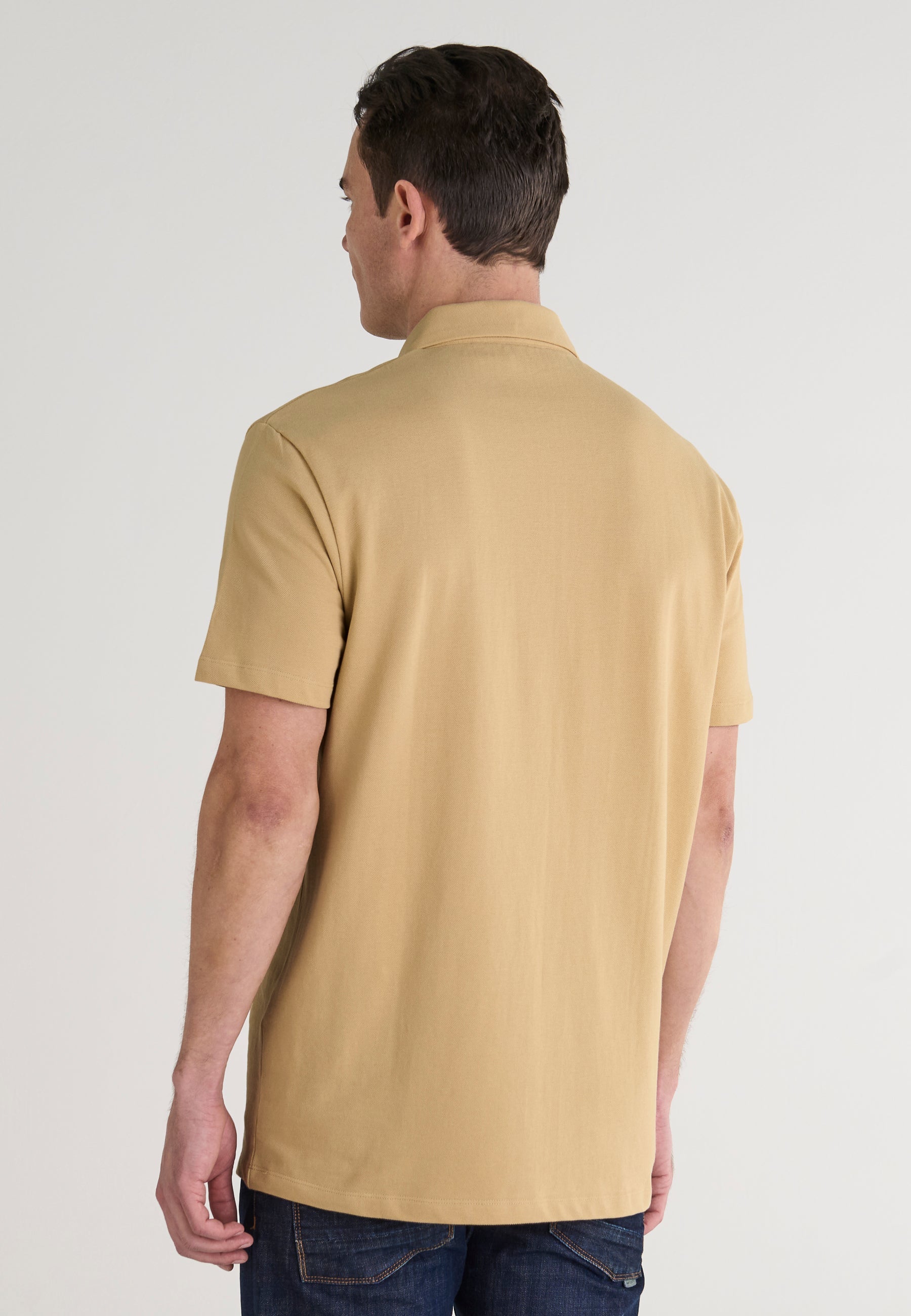 Polo Hombre Manga Corta Algodón Piqué Liso - Beige 0109_10