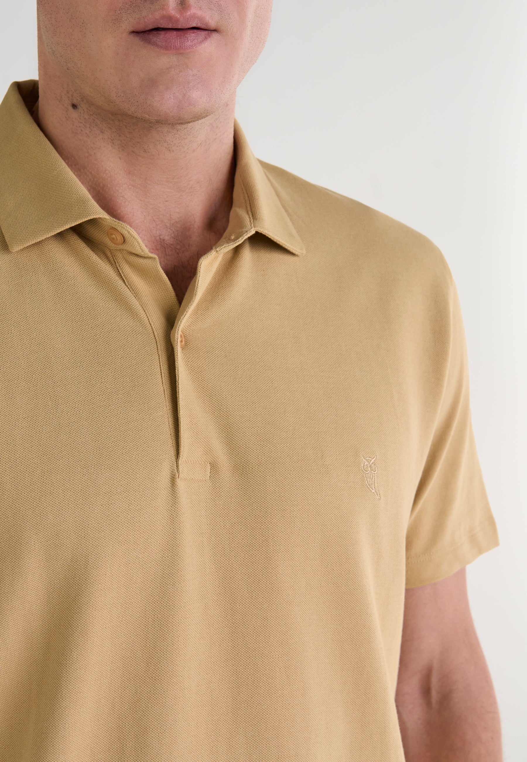 Polo Hombre Manga Corta Algodón Piqué Liso - Beige 0109_10