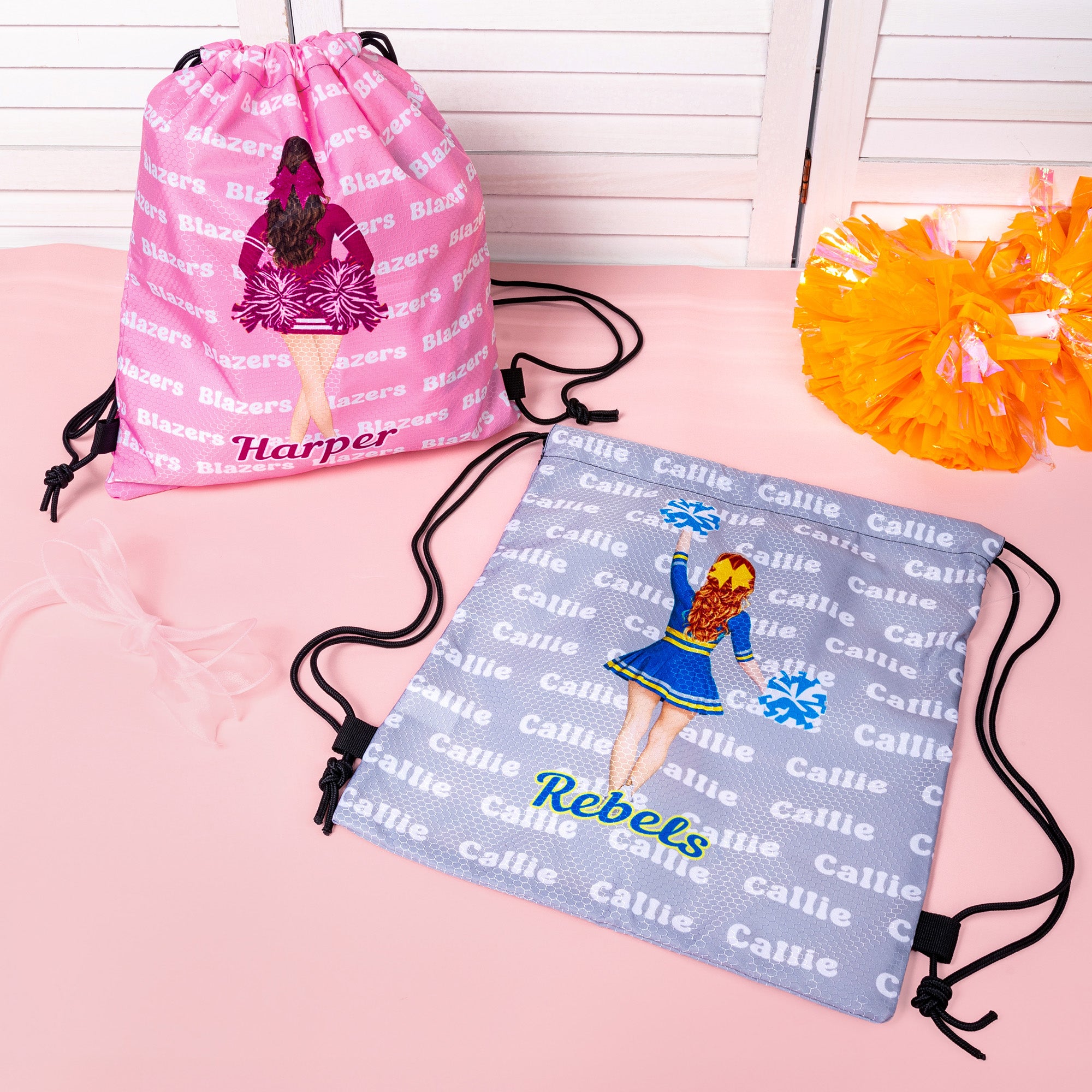 Bolsa de cordón impermeable y resistente al desgaste con el nombre del equipo Práctica de animación Noche de graduación Día del partido Regalo para animadoras