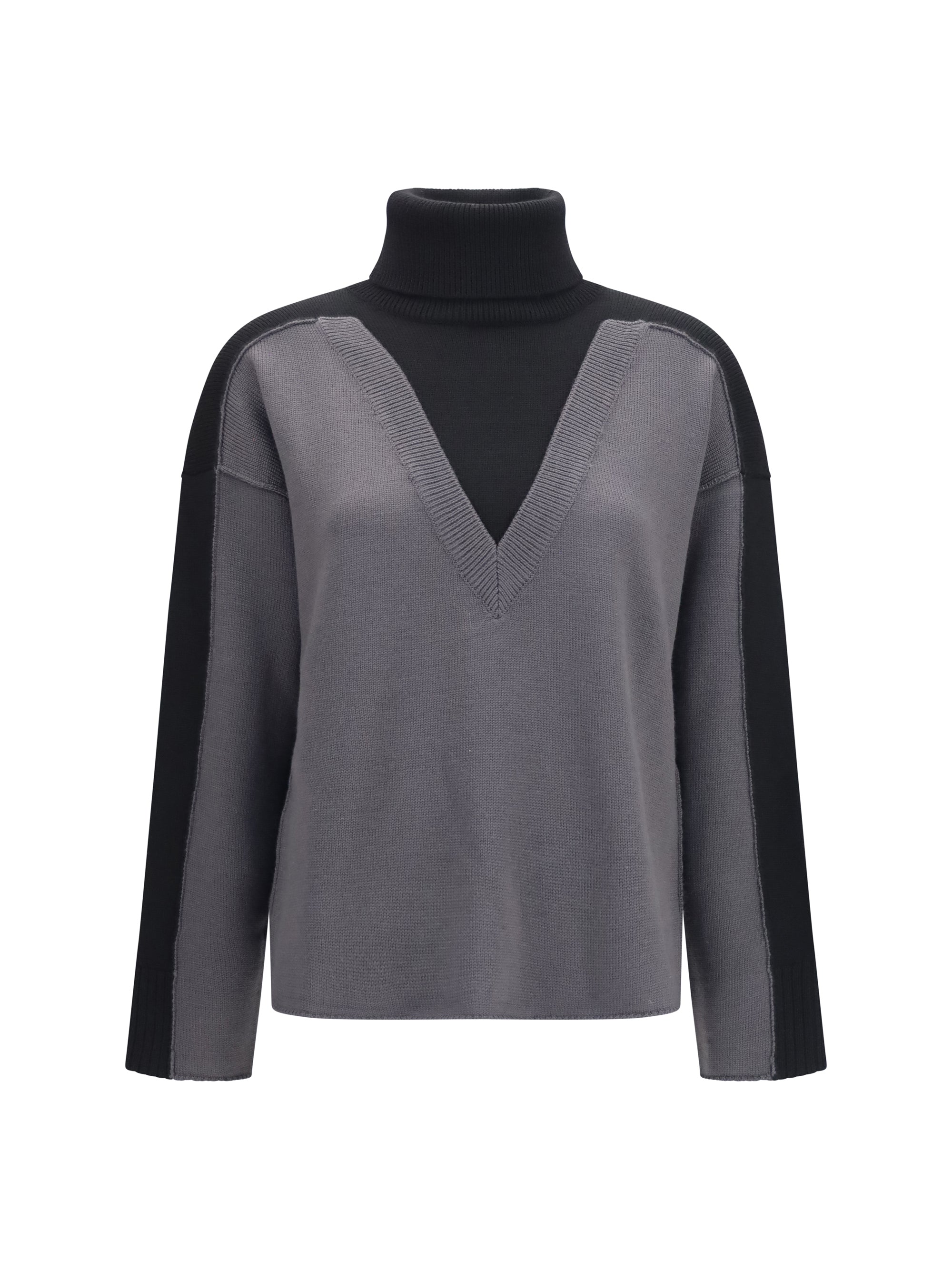 MM6 Maison Margiela Two-Tone High-Neck Sweater — Black