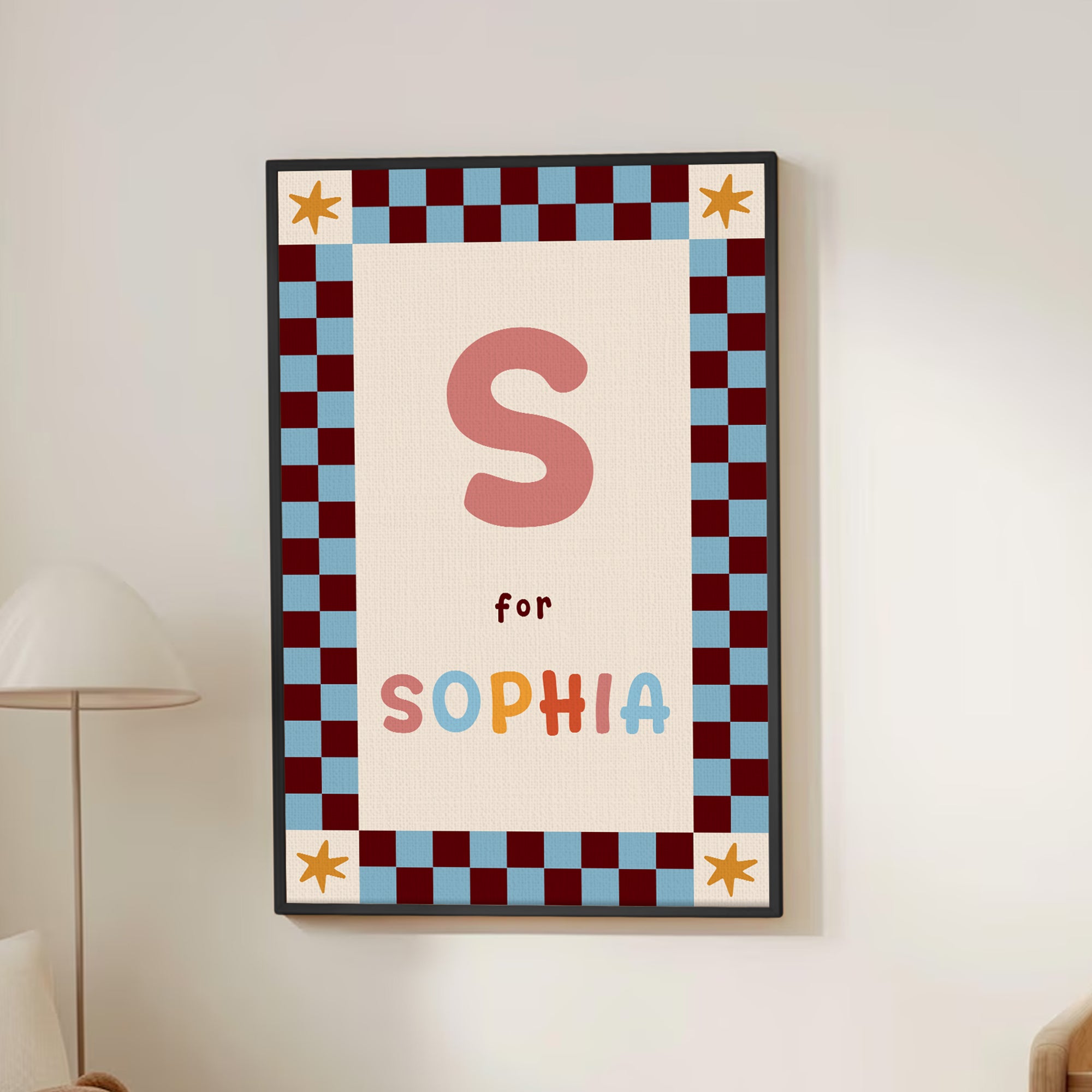 Lienzo personalizado a cuadros multicolor con iniciales y nombre Decoración de habitación infantil Baby Shower Cumpleaños Regalo para recién nacidos