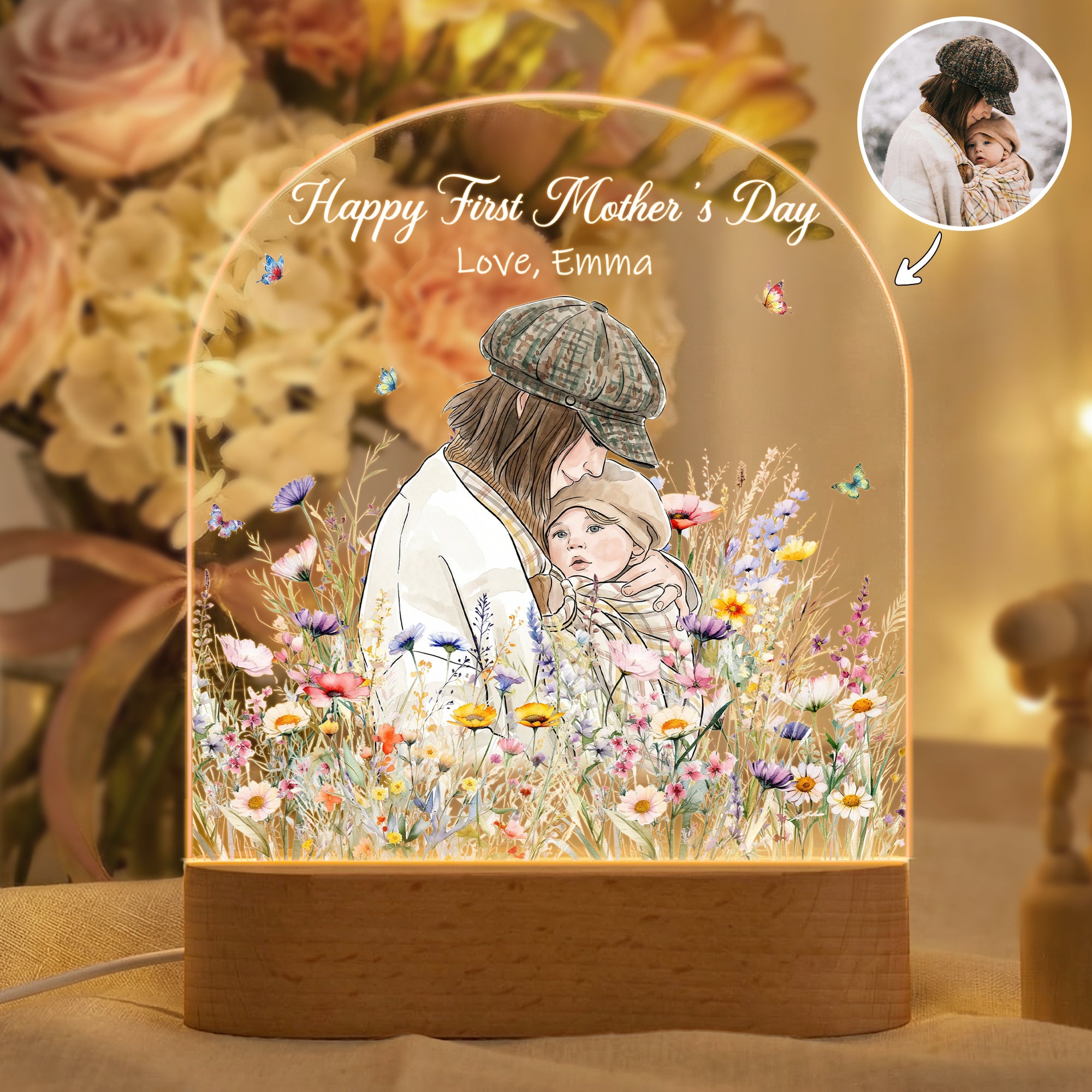 Lámpara de noche acrílica personalizada con nombre y título pintada a mano en estilo acuarela Decoración de la habitación Día de la madre Cumpleaños Regalo para recién nacidos Mamá