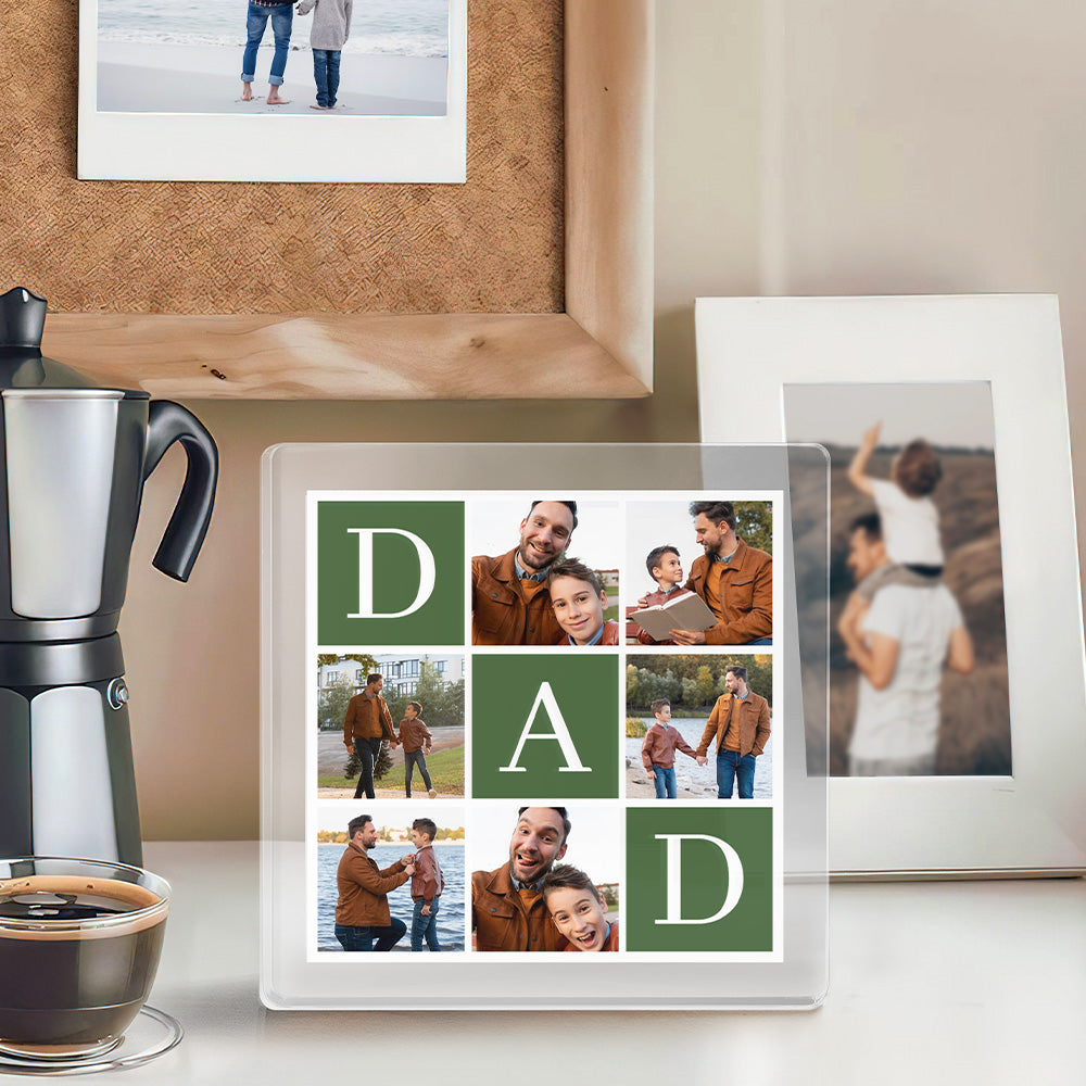 Personalizado Papá Mamá 6 Fotos Collage Multicolor Cuadrado Acrílico Placa Escritorio Decoración Día del Padre Día de la Madre Regalo para la Familia
