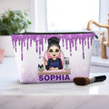 Bolsa de maquillaje personalizada con nombre de personaje de manicura de dibujos animados Regalo de inauguración de salón de belleza para técnicos de uñas