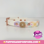 Handmade Dog Collar - Pastel Vichy - White