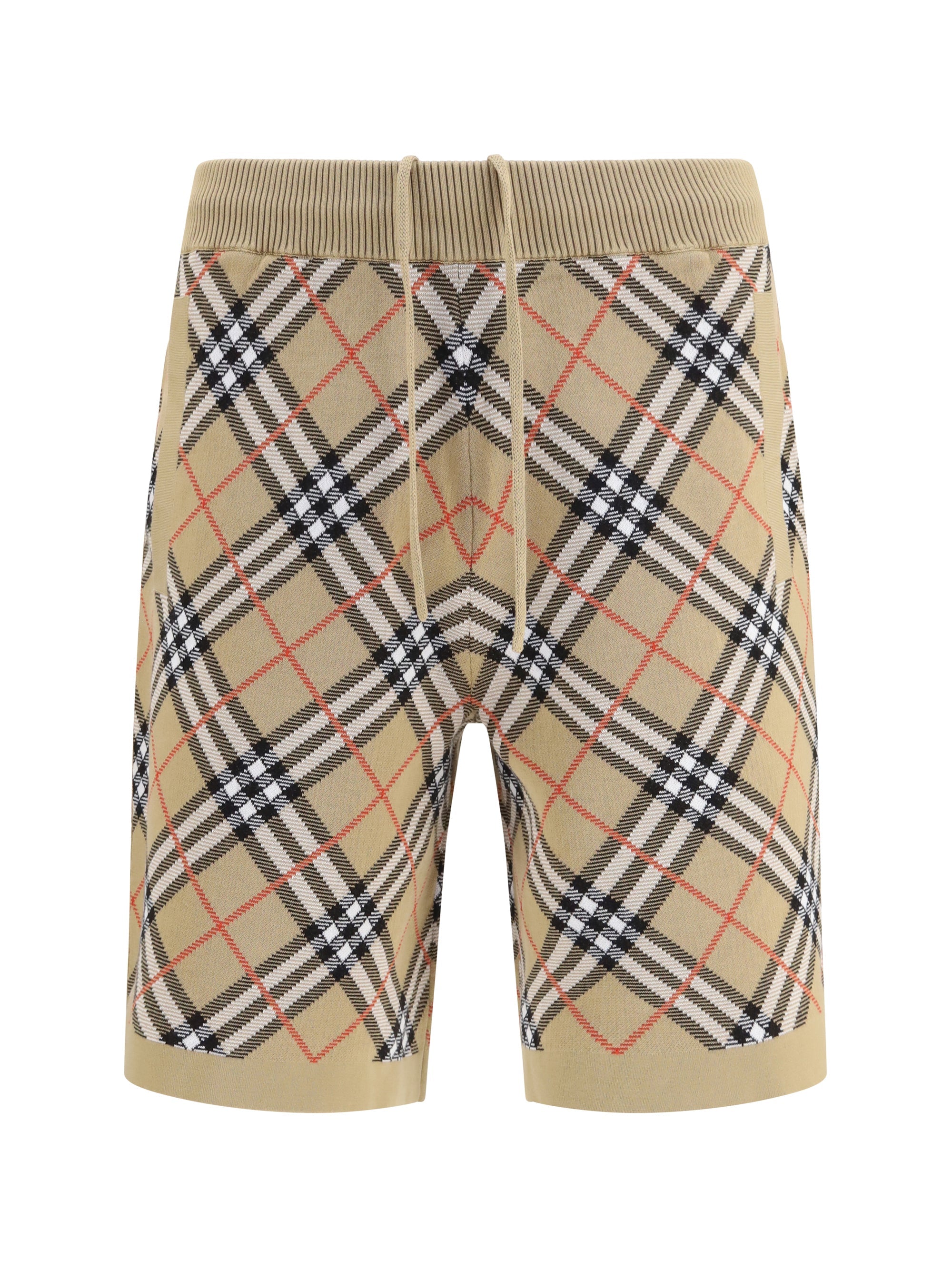 Burberry Check Cotton Blend Bermuda Shorts — Beige