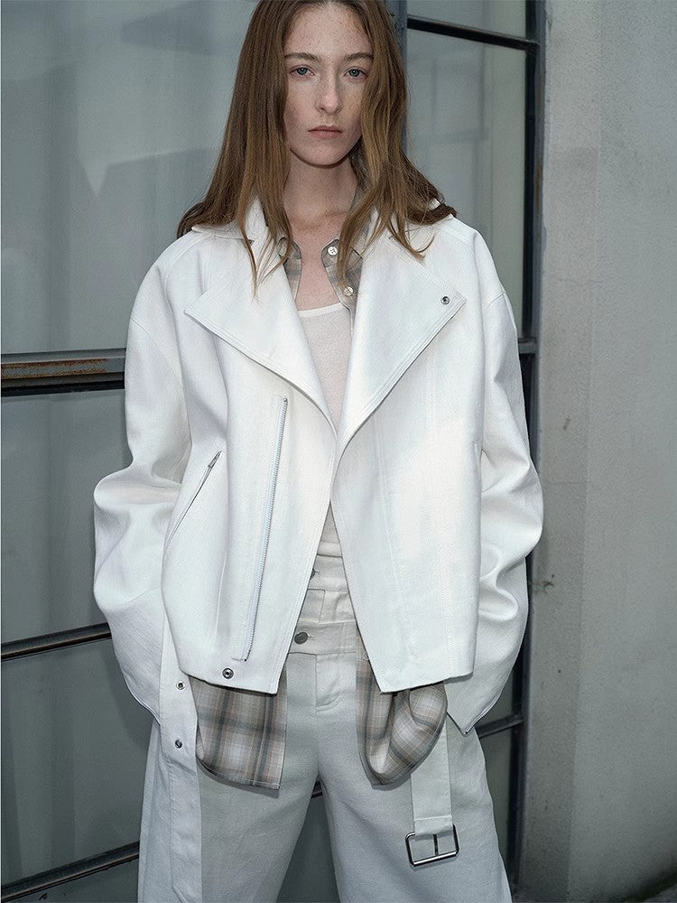 Modern Past practical personality linen draped trapezoidal jacket
