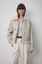Makino's Fun Lapel Wool Artificial Compound Leather Short Style Shearling Jacket