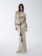 Light and breezy retro bias-cut linen blended straight fishtail maxi skirt