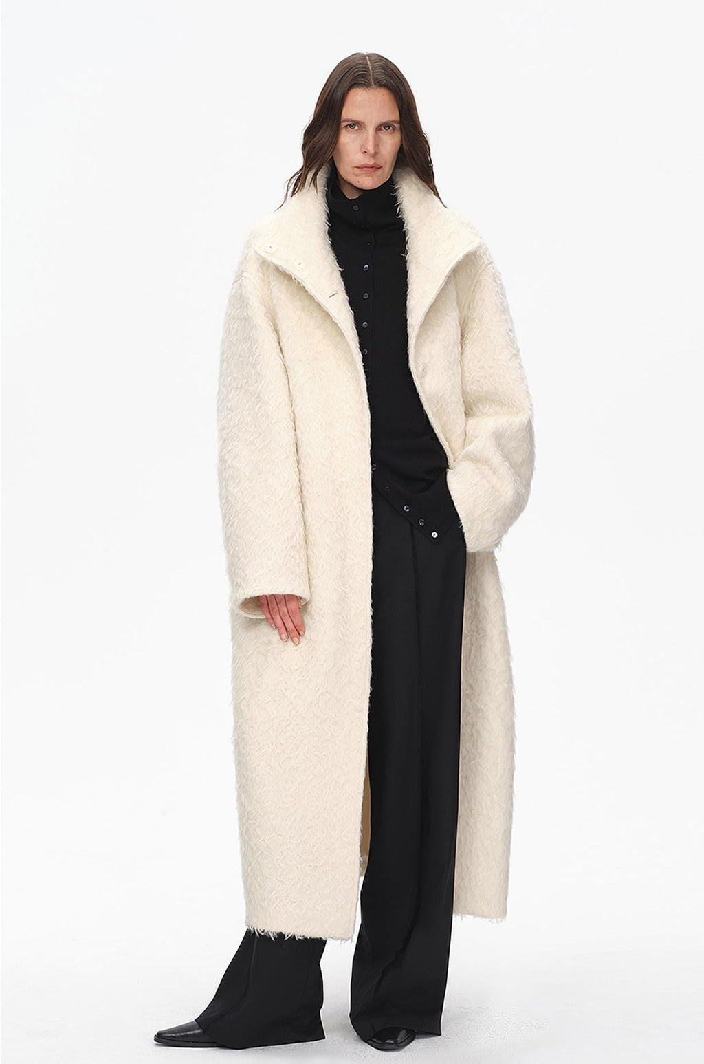 Song of SnowlandWomen's mohair wool stand collar coat autumn and winter loose woolen coat