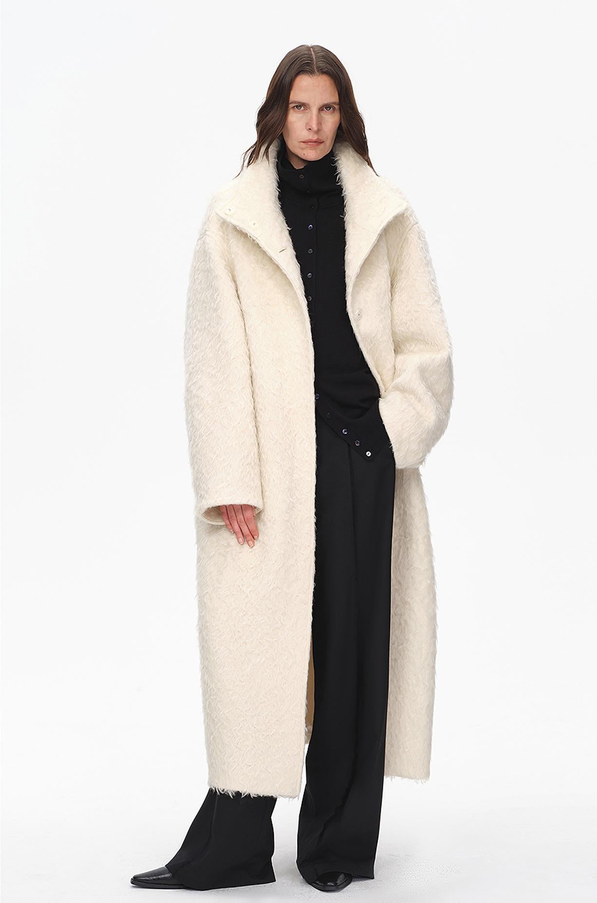 Song of SnowlandWomen's mohair wool stand collar coat autumn and winter loose woolen coat