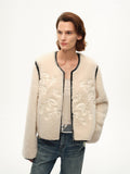 FF×JW Muse Project embroidered round neck short merino wool sheepskin fur coat