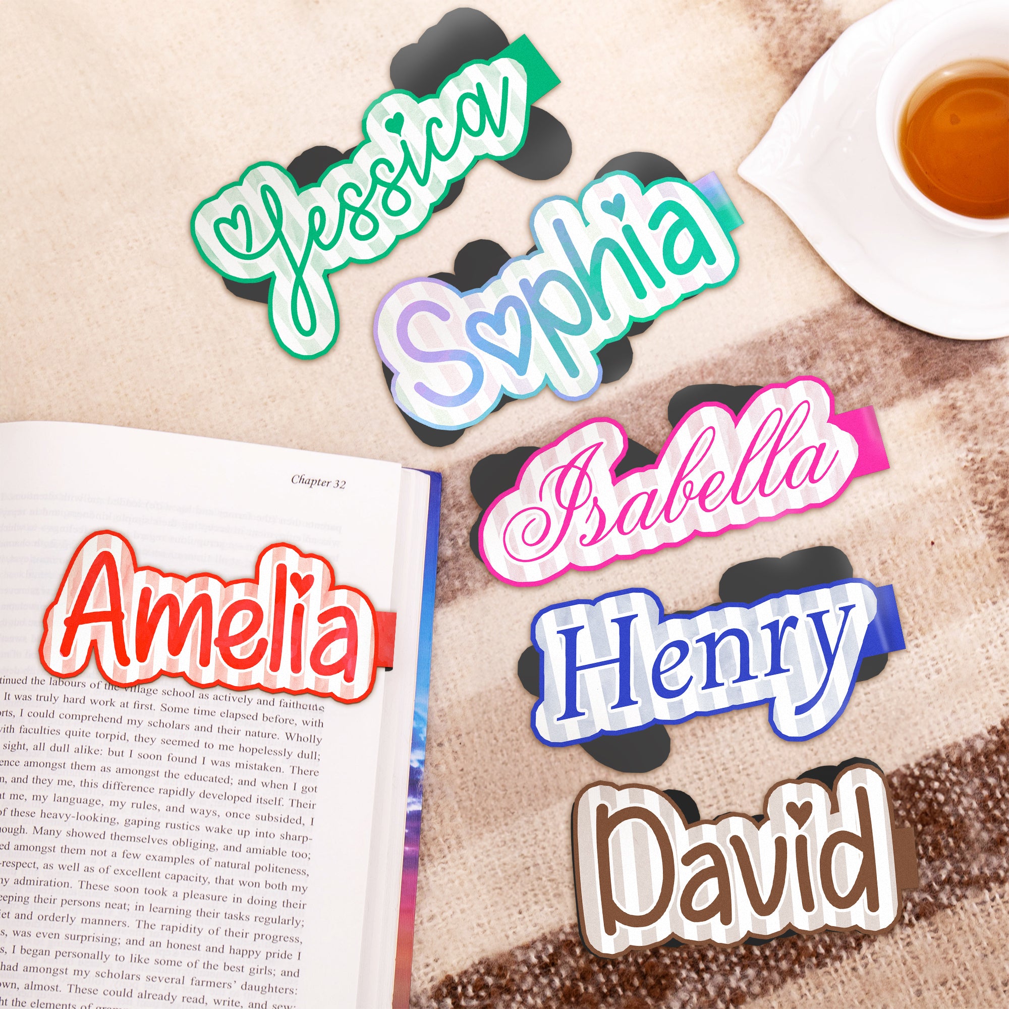 Marcapáginas magnético personalizado estilo acuarela a rayas con nombre Material escolar Uso diario Club de lectura Regalo para amantes de los libros