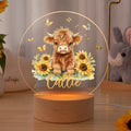 Personalizada Highland Vaca Girasol Mariposa Acrílico LED Luz de Noche con Nombre y Base de Madera Decoración de la Habitación Navidad Cumpleaños Regalo para Niños