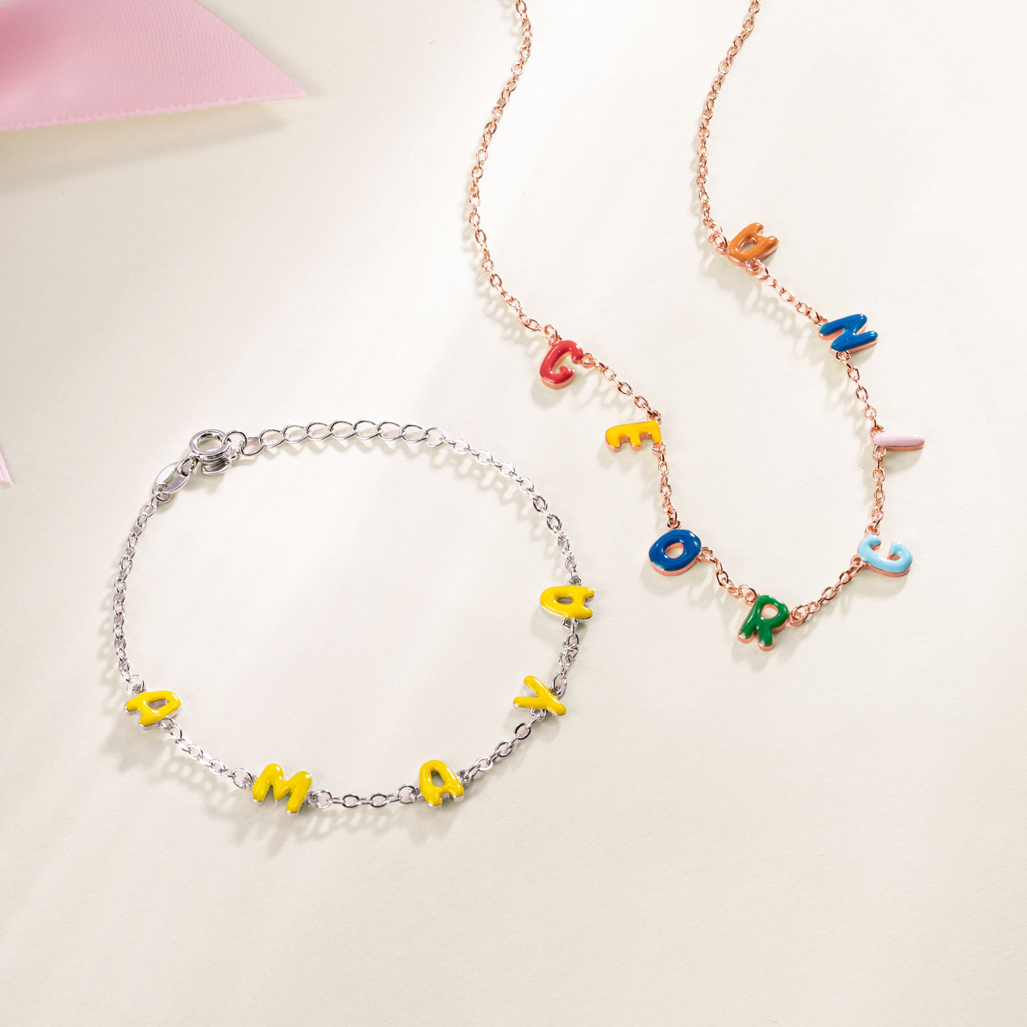 Personalizada Colorido Esmalte Letra Burbuja Pulsera Collar con Nombre Dainty Joyería Aniversario Cumpleaños Regalo para Mujeres