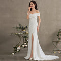 Bridal Wedding Dress Ivory Long Off the Shoulder Sheath Stretch Crepe