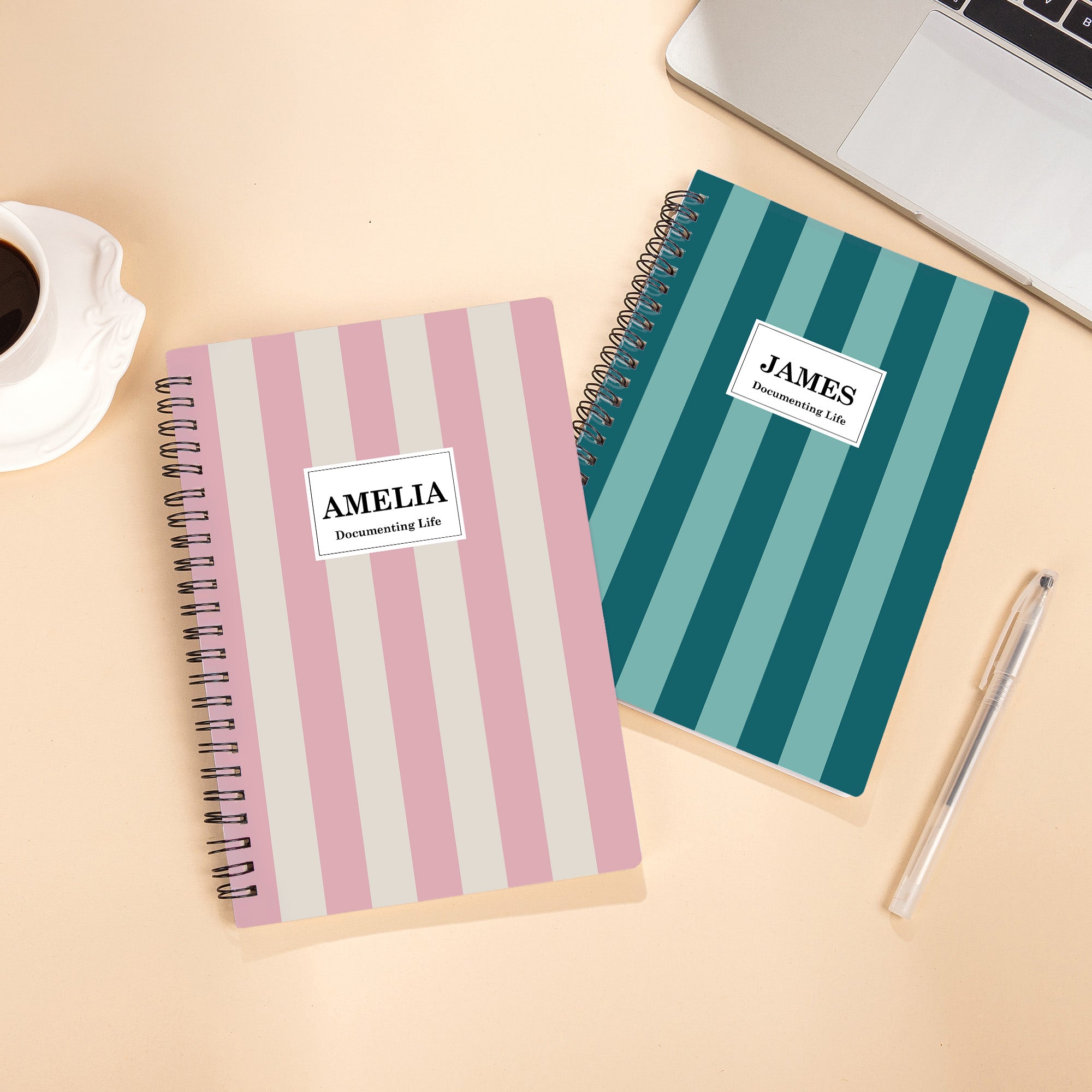 Cuaderno A5 personalizado a rayas de colores con nombre y texto Accesorio de grabación Uso diario Regalo de vuelta al cole para estudiantes Amigos