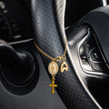 Personalizada Zircon Virgen María y Cruz Volante Rosario Charm con Burbuja Inicial Decoración Coche Oración Seguridad Cumpleaños Regalo para Conductores Cristianos