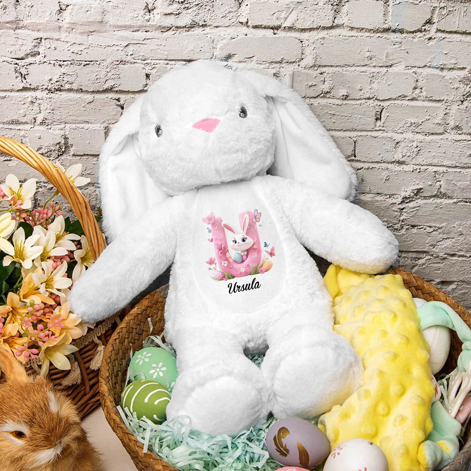Conejito de Pascua de peluche personalizado con inicial y nombre Regalo de Pascua para niño recién nacido
