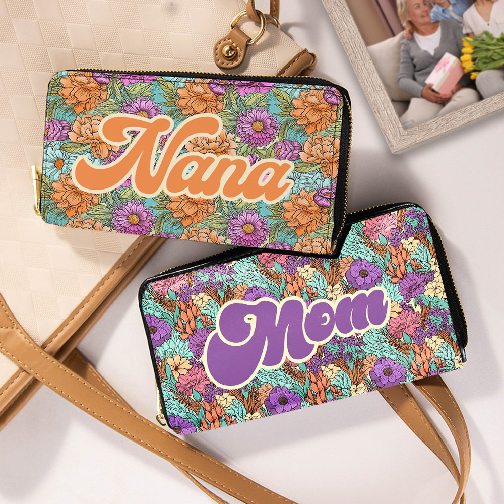 Personalizado Bohemio Vintage Nombre Floral Monedero Cartera Cumpleaños Día de la Madre Regalo para Ella