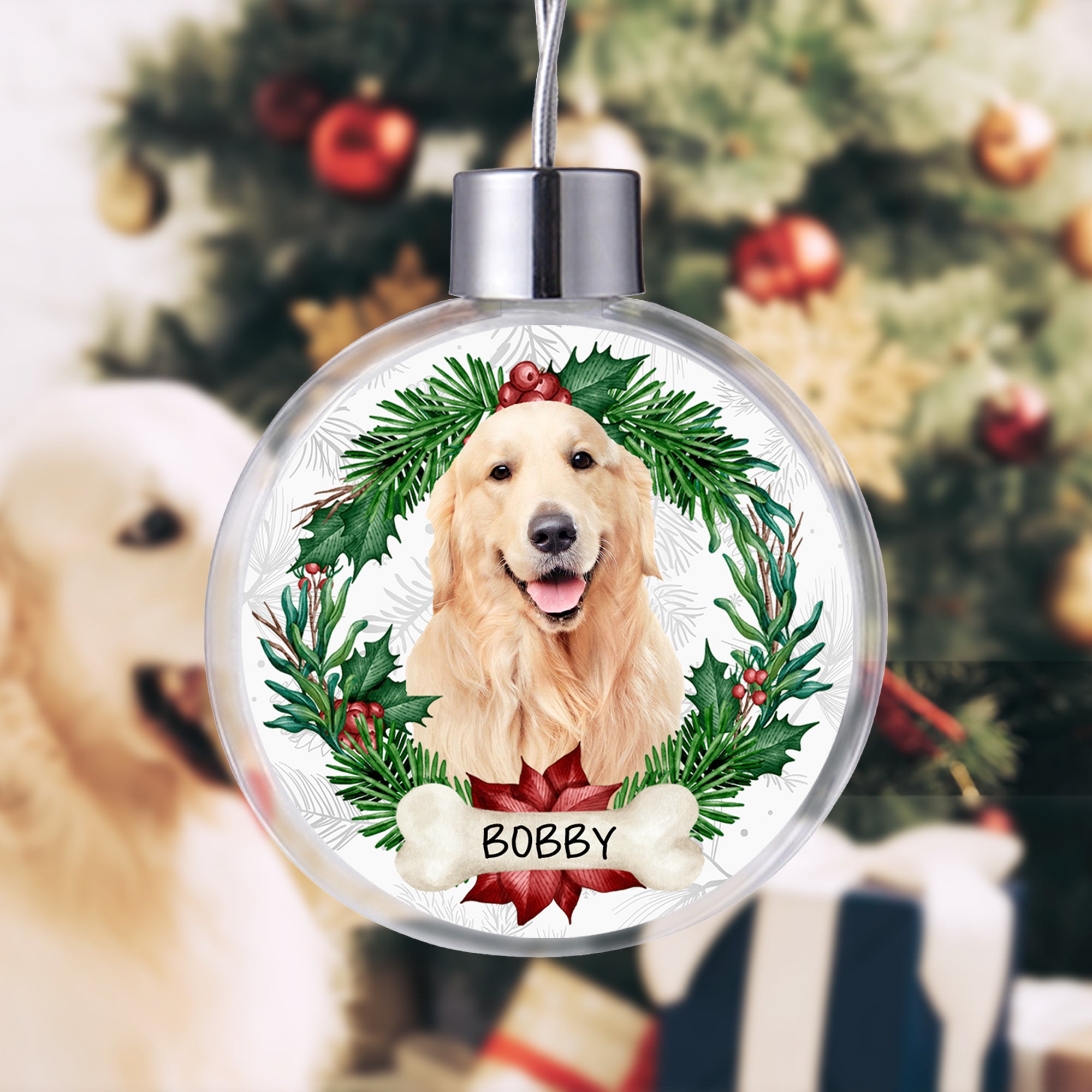 Guirnalda personalizada Pet Photo Christmas Ball Ornament with Name Home Decor Christmas Gift for Pet Owners Lovers