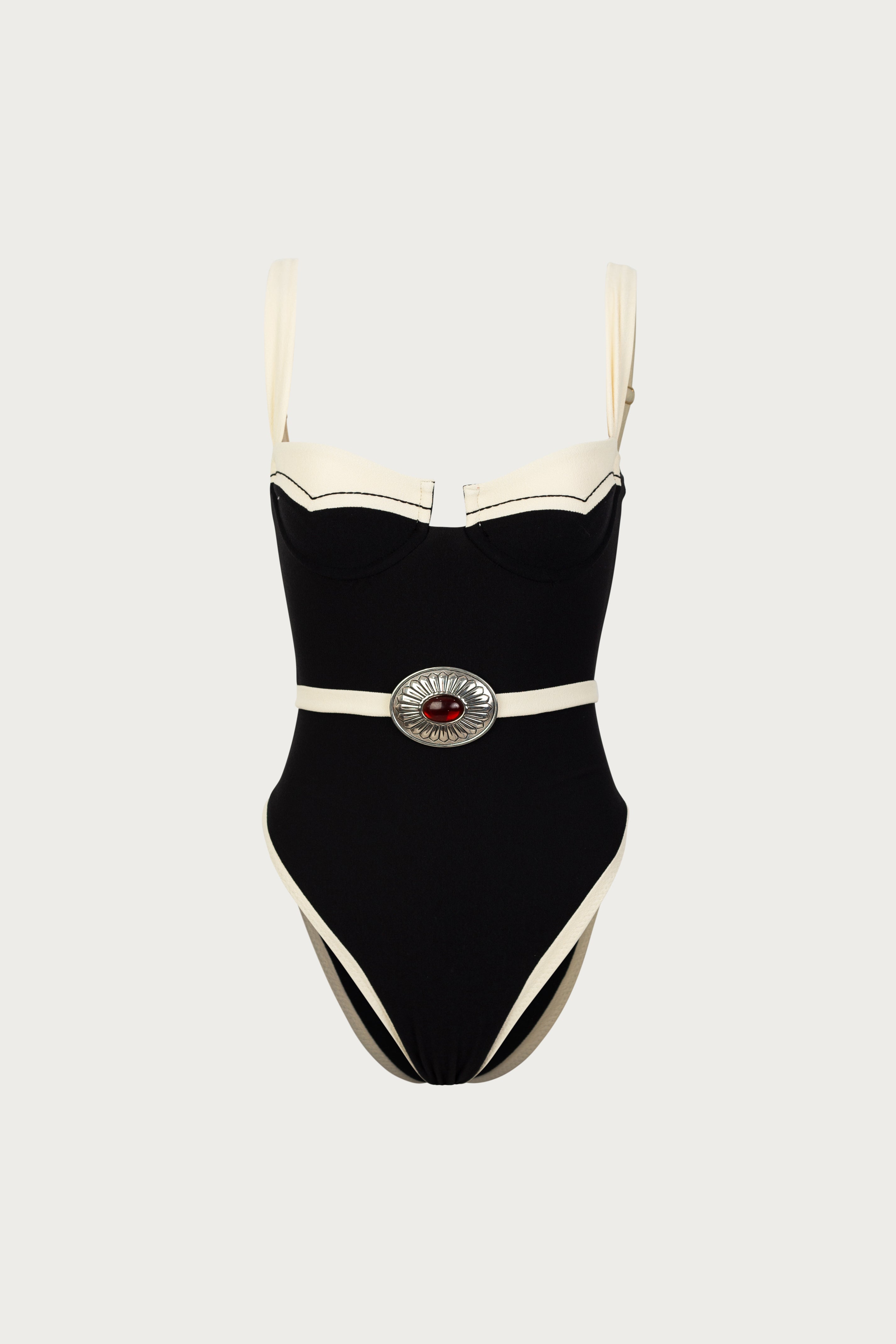 Western One Piece (Faux Suede Black/Cream)