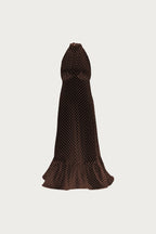 Halter Flounce Midi Dress (Brown Polka Dot)