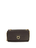 Pinko Pebble-Grain Leather Shoulder Bag — Brown