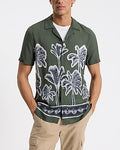 Express Men's Palm Tree Bordered Rayon Short Sleeve Shirt in Green Small
