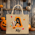 Disfraz personalizado de Halloween Personaje de dibujos animados Calabaza Inicial Bolsa de yute con nombre Fiesta de Halloween Regalo para la familia Amigos Niños