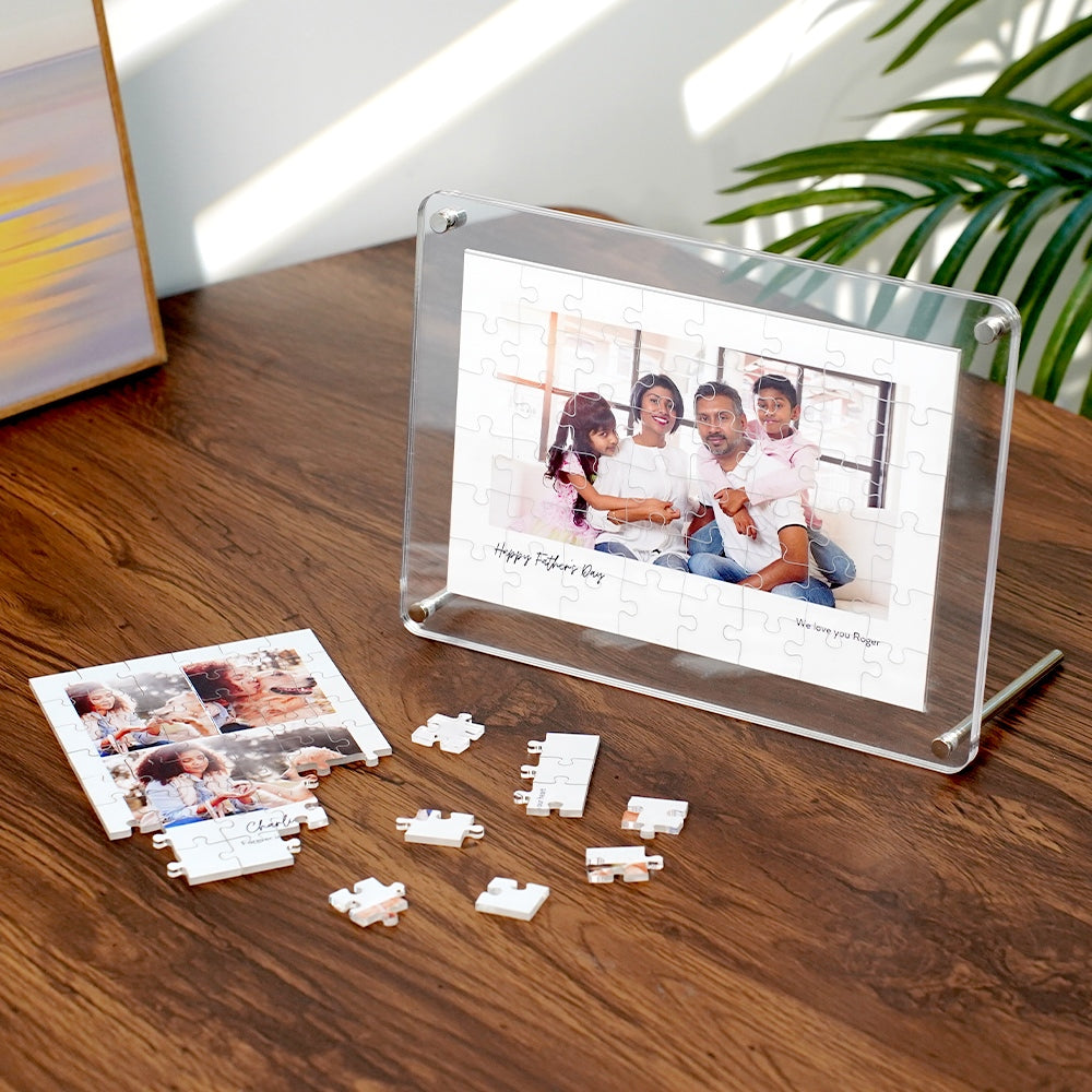 Personalizado 1-5 Fotos Acrílico Jigsaw Puzzle Placa con Título Decoración del Hogar Cumpleaños Regalo para Amigos de la Familia