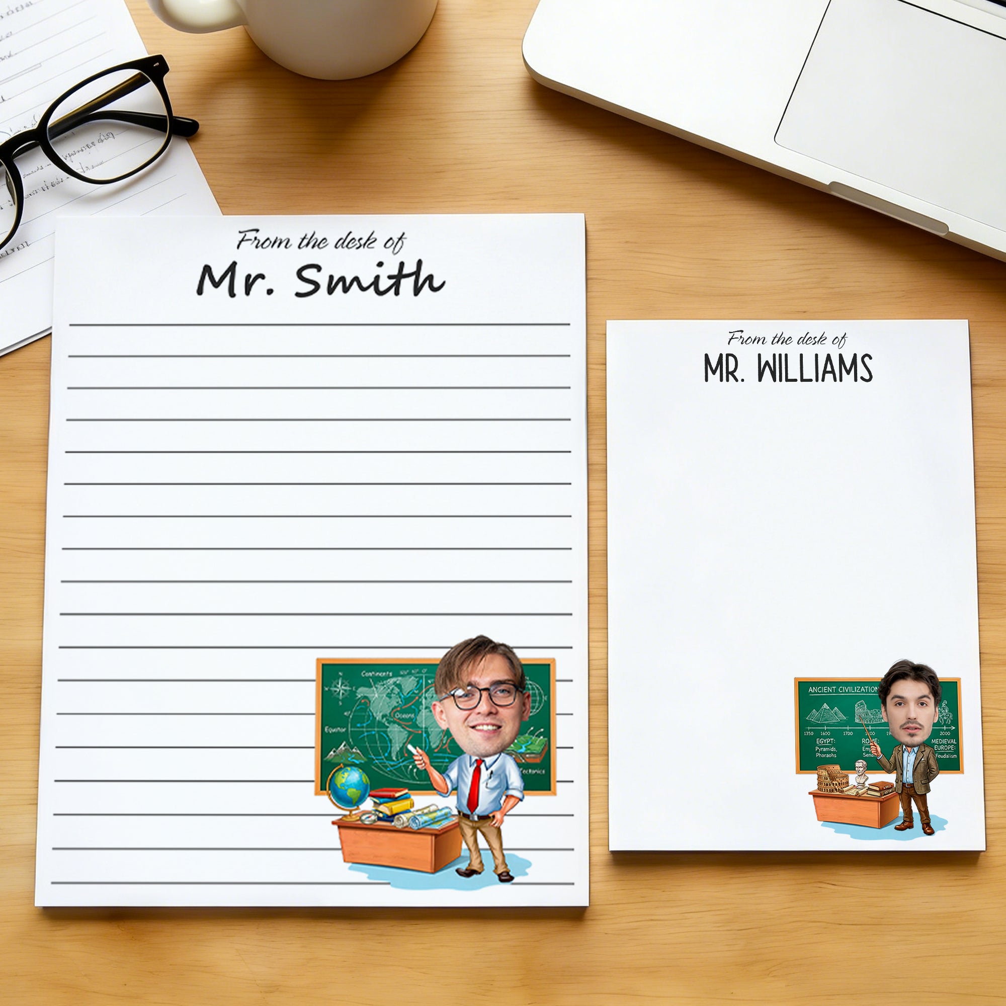 Bloc de Notas Personalizado con Foto de Profesor Masculino de Dibujos Animados con 40/80 Páginas y Texto Día del Profesor Graduación Temporada de Regalos para Profesor Masculino