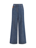 Fendi Wide-Leg Chambray Jeans — Navy