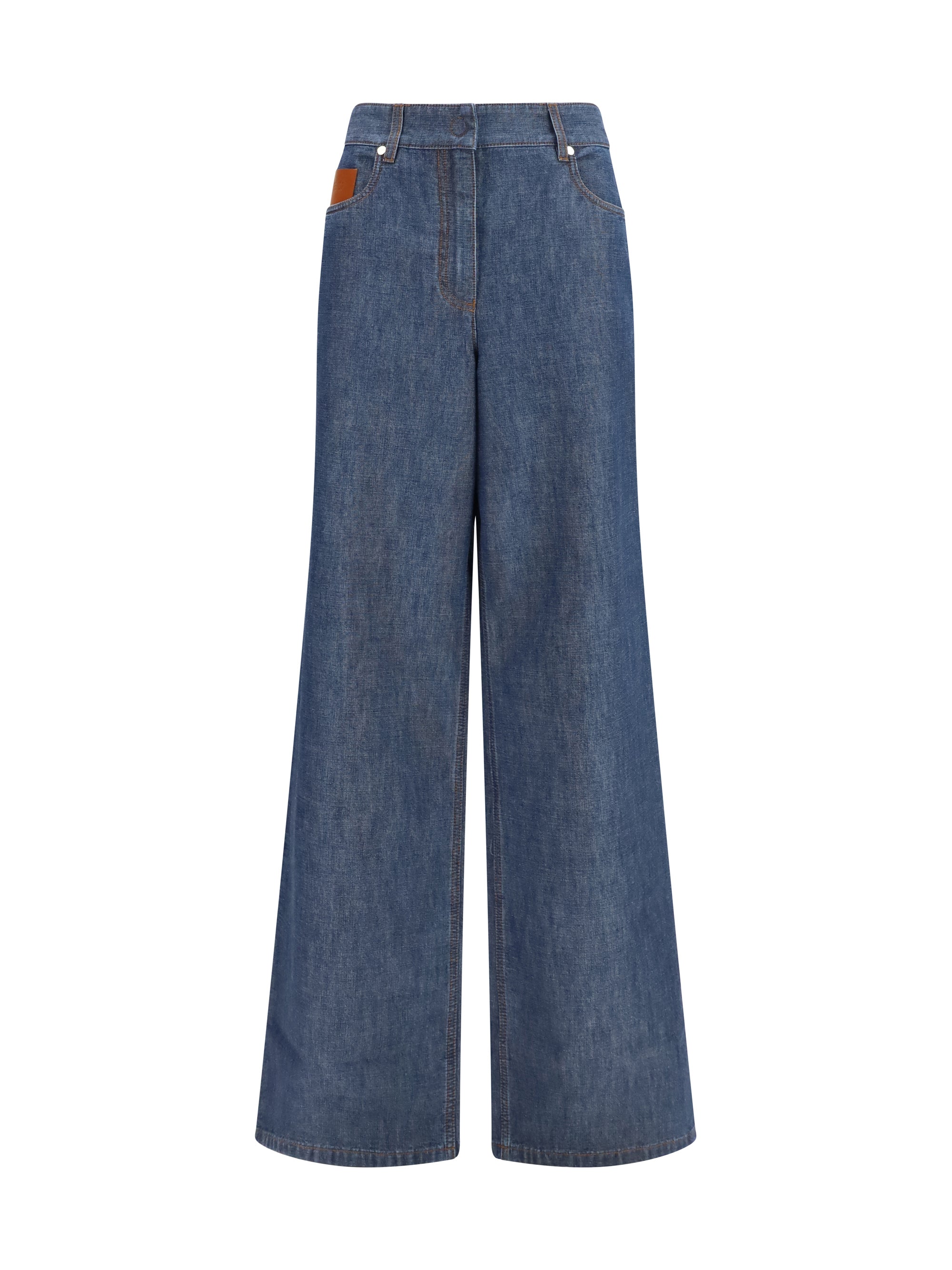 Fendi Wide-Leg Chambray Jeans — Navy