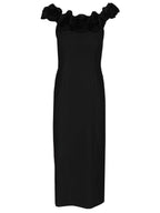Black crepe midi dress with floral print