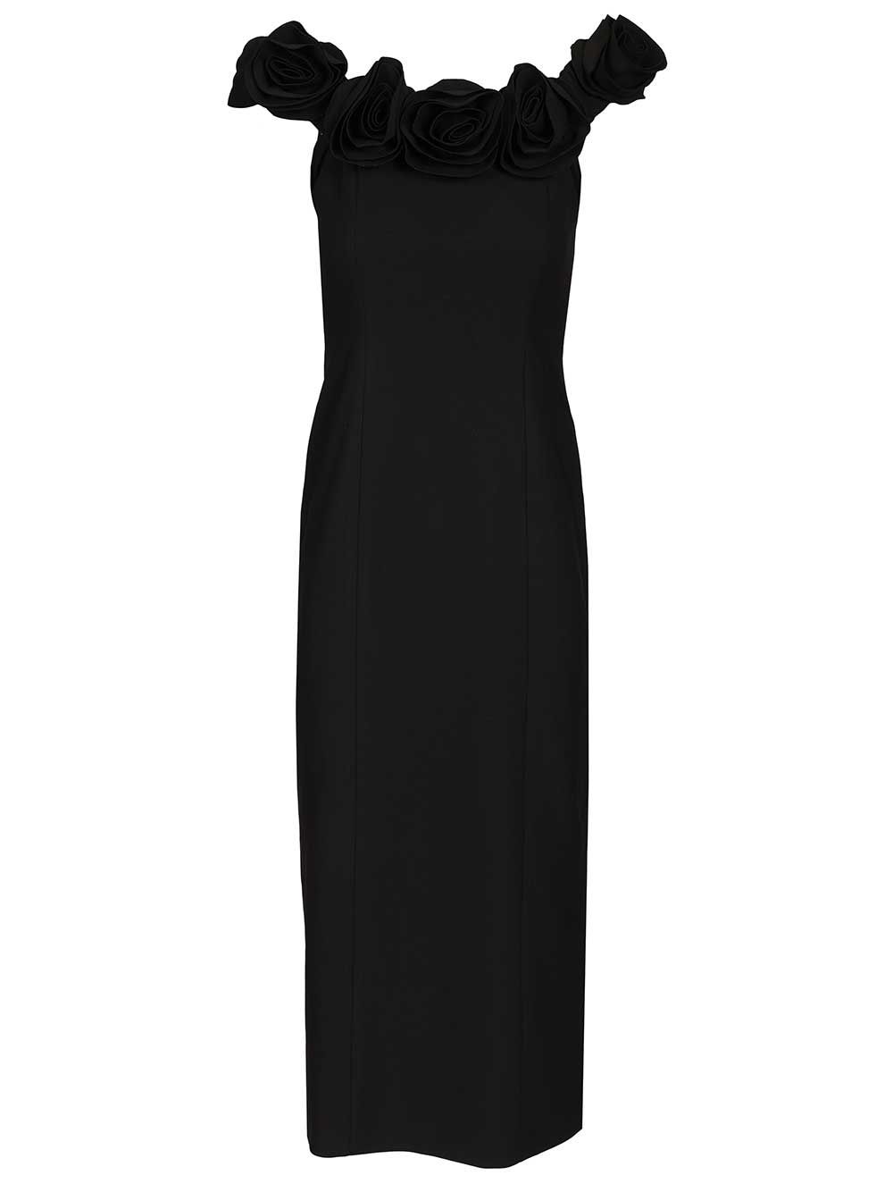 Black crepe midi dress with floral print