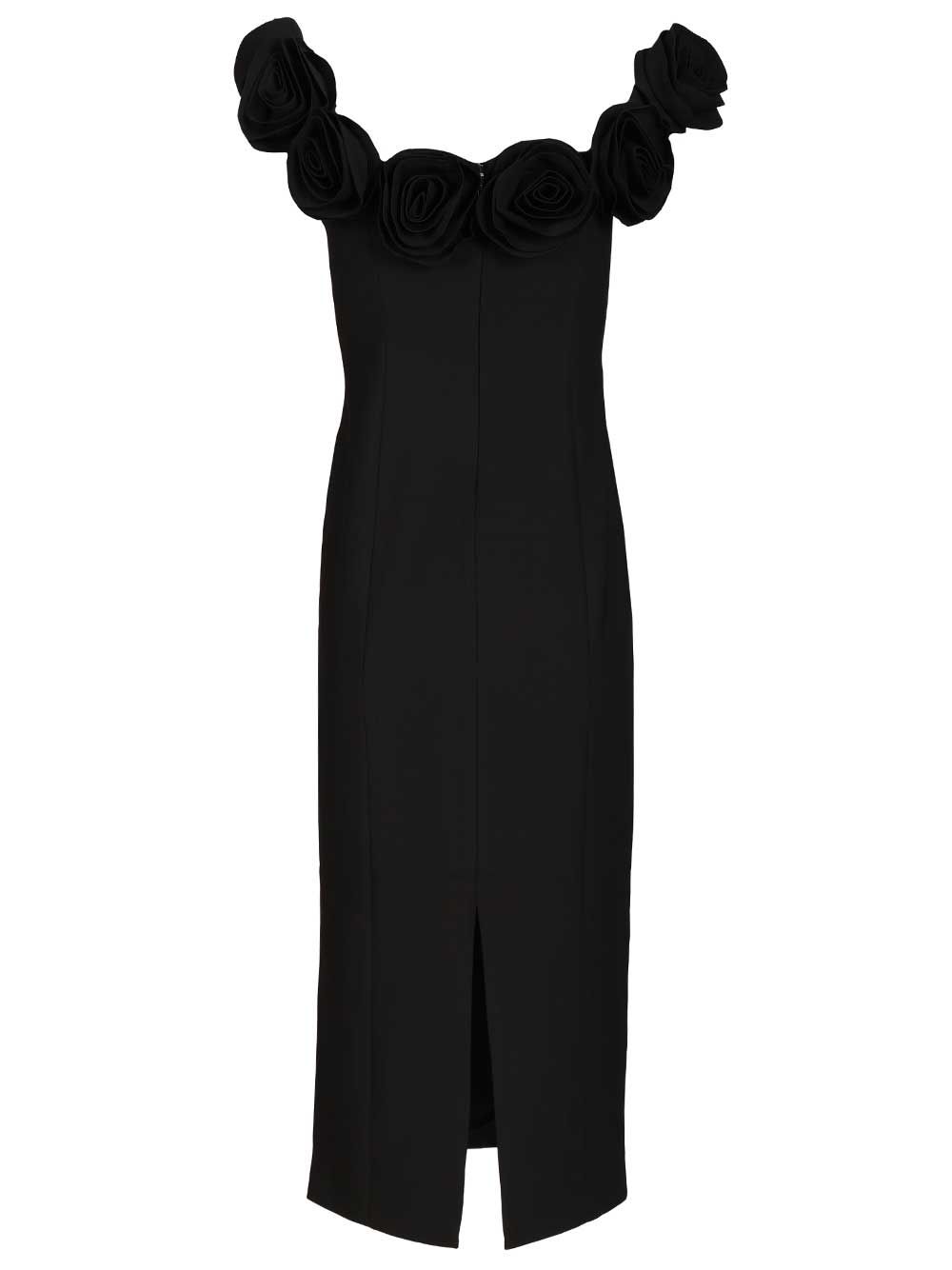 Black crepe midi dress with floral print
