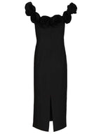 Black crepe midi dress with floral print