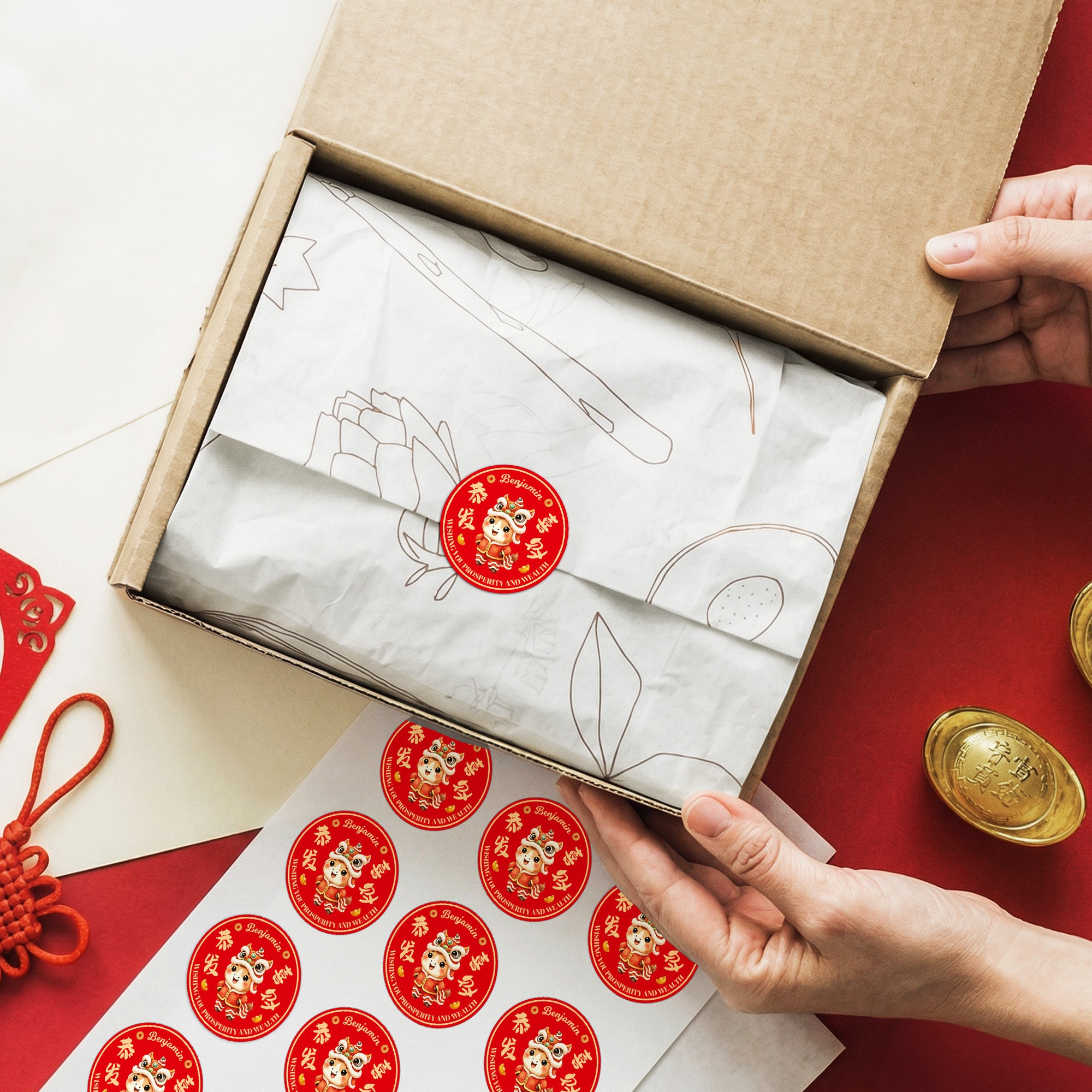 Personalizado Lindo Caballo Estilo Chino Etiquetas Adhesivas Impermeables con Nombre Regalo de Papelería Decoración Regalo del Día del Año Nuevo Lunar para Niños Amigos