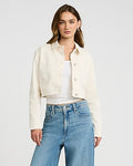 Express Women's Cream Cropped Denim Jacket in Swan