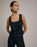 Express Women's Signature Ponte Button Front Blazer Vest in Black Small