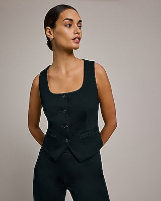 Express Women's Signature Ponte Button Front Blazer Vest in Black Small