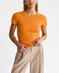 Express Women's Fitted Ribbed Crew Neck Short Sleeve T-Shirt in Curry