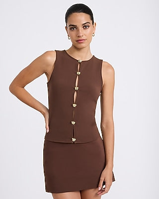Express Women's Studio Stretch Crepe Novelty Hardware Keyhole Tank Top in Chestnut Brown